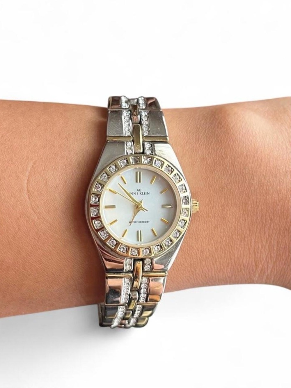 Vintage Anne Klein Two-Tone Crystal Bracelet Watch - Gold & Silver